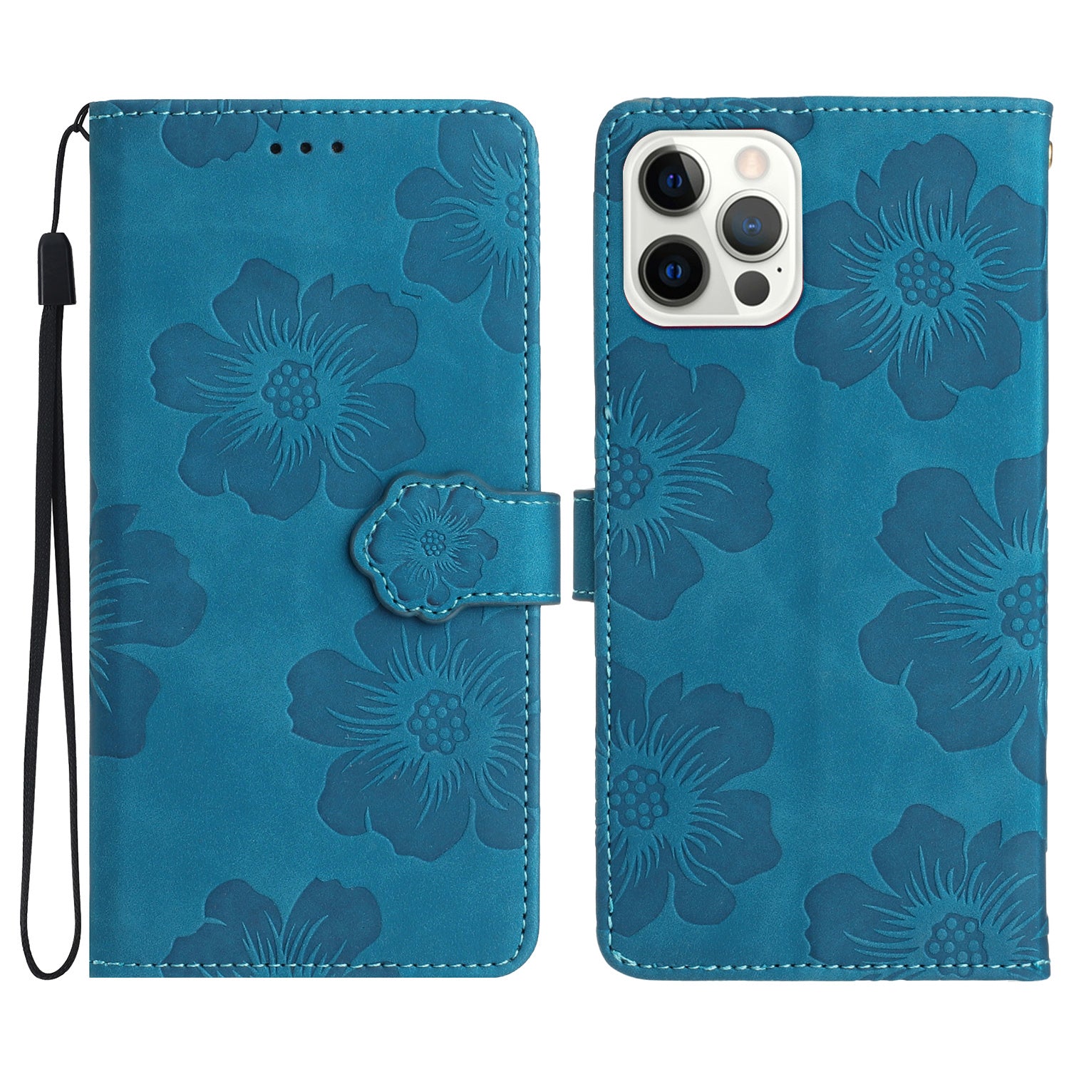 For iPhone 14 Pro Imprinted Flower Pattern Phone Case PU Leather Flip Stand Wallet Cover Shell with Strap For iPhone 14 Pro Imprinted Flower Pattern Phone Case PU Leather Flip Stand Wallet Cover Shell with Strap